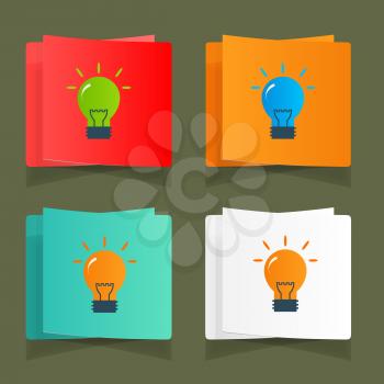 Set of simple icons flat color light bulbs.