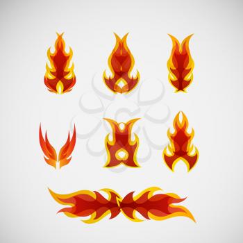 Fire, burning on the wood. Vector design. 