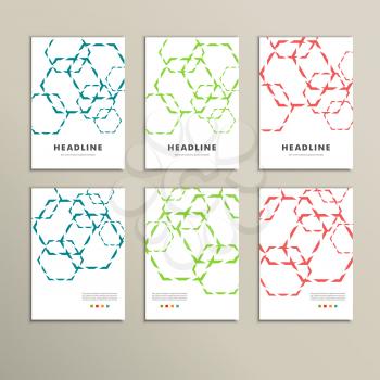 Set of six book covers the background hexagons.