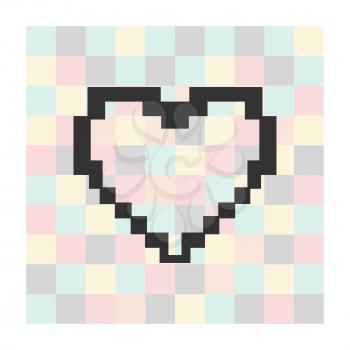 Vector pixel heart icon on a square background.