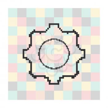 Vector pixel icon cog on a square background.