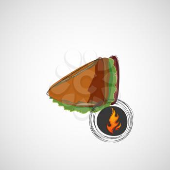 Tasty and juicy sandwich on a light. Vector design.