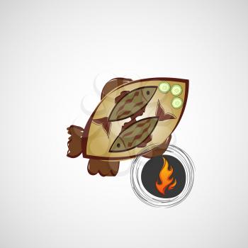 Vector sketch of fried fish on a plate.