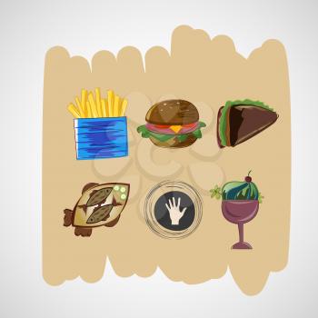 Set color vector sketches icons of food.