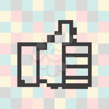 Vector pixel icon  thumbs up on a square background.