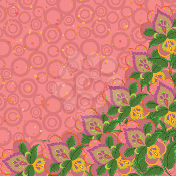 Abstract floral background, pattern with symbolical flowers and circles. Vector