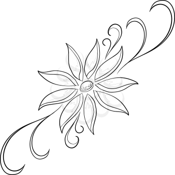 Abstract symbolical flower, monochrome contours, isolated.  Vector