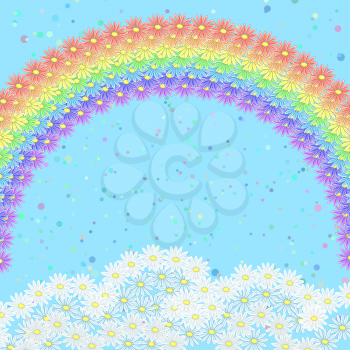 vector, abstract background, rainbow and clouds of flowers in the sky