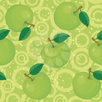 Seamless background, green yellow pattern, apples and rings. Vector