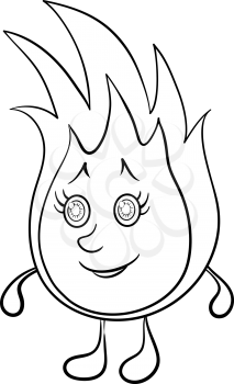 Cartoon, smiling fire with hair and eyes, contours. Vector