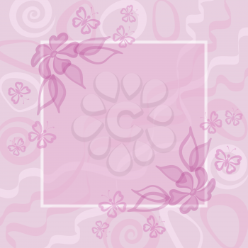 Abstract white and pink floral background: frame, flowers and butterflies contours. Eps10, contains transparencies. Vector