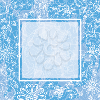 Blue - white floral background with the frame. Eps10, contains transparencies. Vector