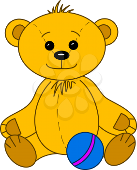 Toy teddy bear baby smiling, happy play with ball