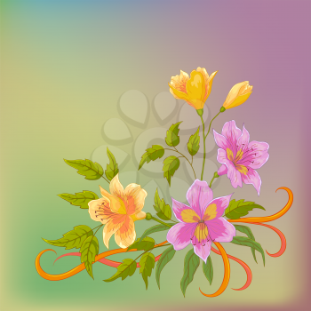 Flower vector background, alstroemeria flowers and leaves