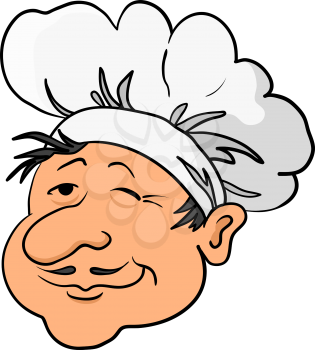 Cartoon head chef cook in a toque blanche cap, funny character isolated on white background. Vector