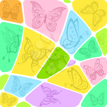 Abstract mosaic background of the different elements with butterflies. Vector