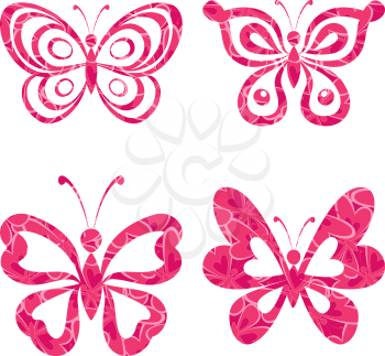 Set butterflies with red pink pattern isolated on white background. Eps10, contains transparencies. Vector