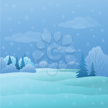 Vector, winter christmas landscape: forest with coniferous and deciduous trees and snow