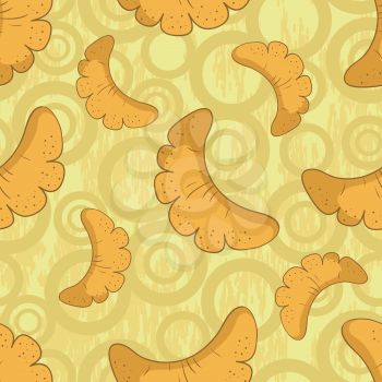 Seamless background: food, tasty fresh buns and abstract pattern. Vector