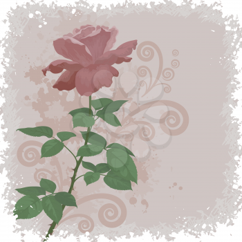 Holiday background with flower rose and abstract outline floral pattern. Vector