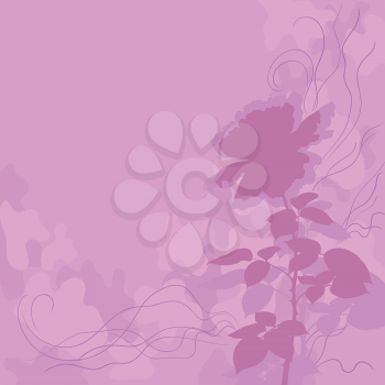 Holiday background with lilac flower rose silhouette and abstract pattern. Vector