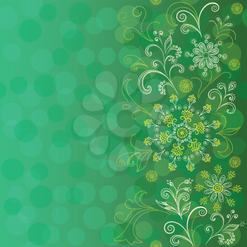 Abstract floral seamless pattern, symbolical outline flowers and circles on green background. Eps10, contains transparencies. Vector