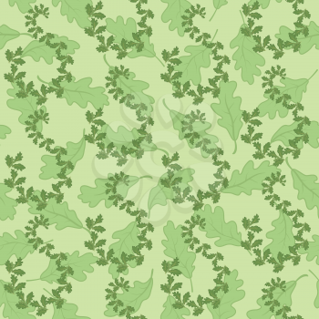 Seamless background, pattern of oak green leaves. Vector