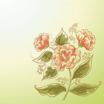 Holiday Background, Symbolic Red Orange Flower and Green Leaves. Eps10, Contains Transparencies. Vector