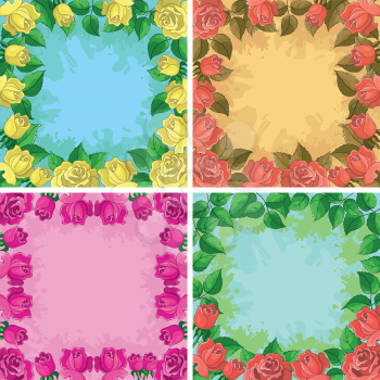 Set holiday floral backgrounds, frames from flowers roses. Vector