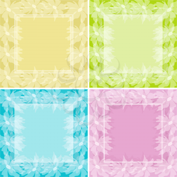 Set abstract floral backgrounds, white flowers silhouette and frames. Vector eps10, contains transparencies