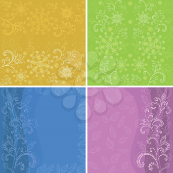 Set Abstract Floral Backgrounds, Symbolical Flowers and Patterns. Vector