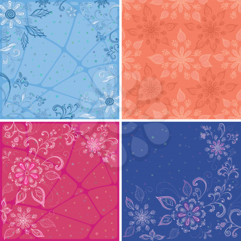 Set abstract floral backgrounds, symbolical flowers and patterns. Vector