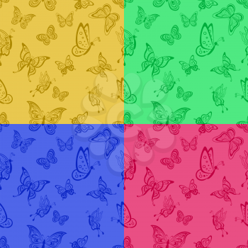 Set various seamless backgrounds with symbolical butterflies. Vector