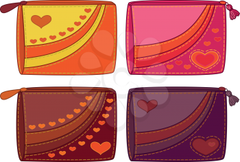 Set purses for money with valentine hearts. Vector