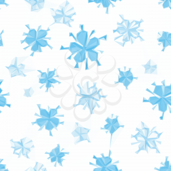 Abstract Seamless Low Poly Floral Polygonal Christmas Pattern with Blue Symbolical Flowers Snowflakes Isolated on White Background. Vector