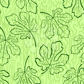 Seamless Tile Background, Fig Tree Green Leaves and Abstract Pattern. Vector