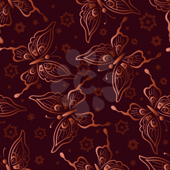 Seamless Background, Tile Pattern with Butterflies and Flowers. Vector