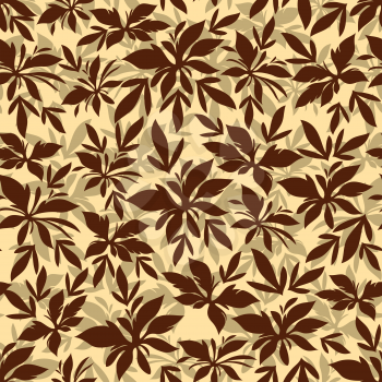 Seamless Background, Tile Pattern of Repetition Leaves Brown Silhouettes. Vector
