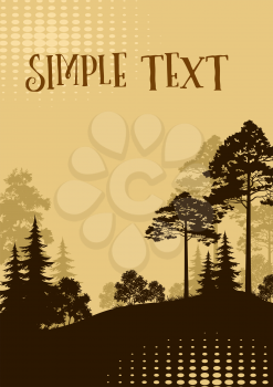 Forest Landscape, Fir Trees, Pine and Bushes Black and Brown Silhouettes and Place for Your Text. Vector