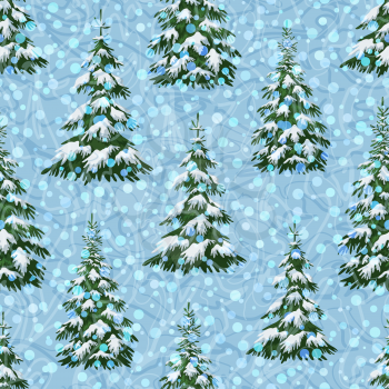 Christmas Holiday Seamless Background, Winter Landscape, Green Fir Trees with White Snow. Vector