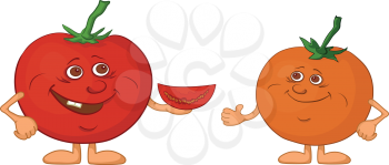 Cartoon, vegetable - friends, characters red and orange tomatoes. Vector illustration