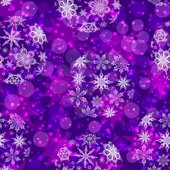 Christmas Seamless Tile Violet and Pink Background for Holiday Design with Stars and Transparent Balls of White Outline Snowflakes. Eps10, Contains Transparencies. Vector