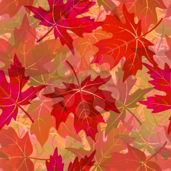 Seamless Background, Tile Pattern of Red Autumn Maple Tree Leaves. Vector