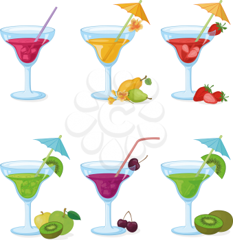 Set Vases and Glass with Drinks, Juice, Fruits and Berries. Eps10, Contains Transparencies. Vector
