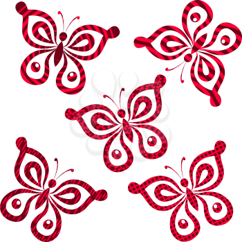 Set Symbolical Butterflies, Pictograms with Patterns, Isolated on White Background. Vector