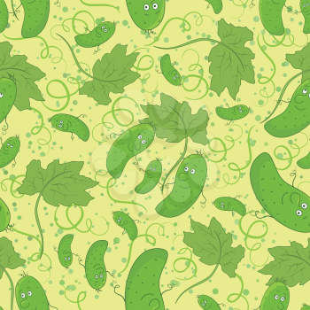 Seamless cartoon background, family of cucumbers, parent and children. Vector