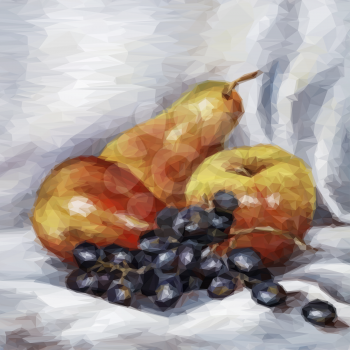 Still Life Fruits Apples, Pears and Grapes. Vector