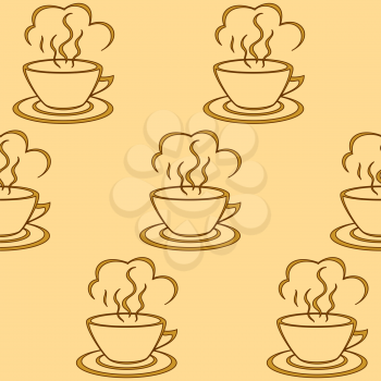 Seamless background, ?ups with a hot drink. Vector
