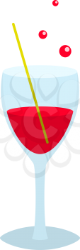 Transparent Glass Bocal With a Straw and Red Sparkling Drink. Vector