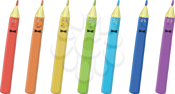Set colour smilies pencils symbolize various human emotions. Vector